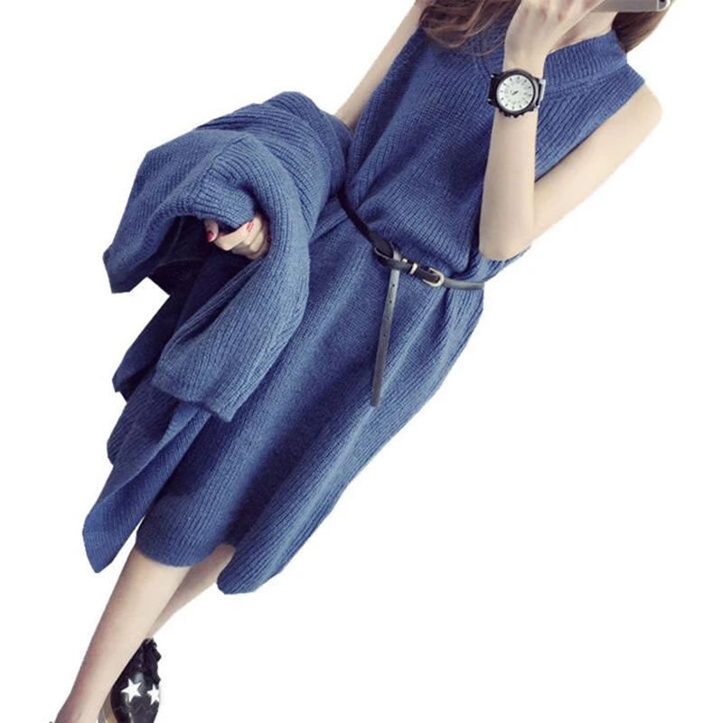 Новинка женский свитер из двух частей 2017 весенне-Осенняя мода тонкая талия