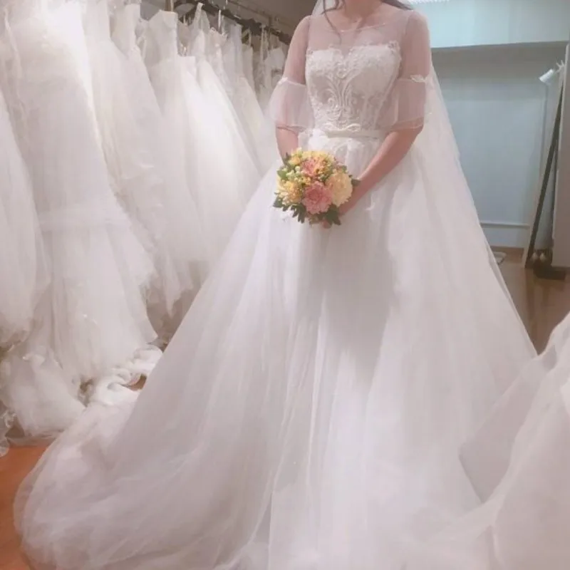 Классический Стиль Половина Рукава О-Образным Вырезом Вышивка Тюль Свадебные