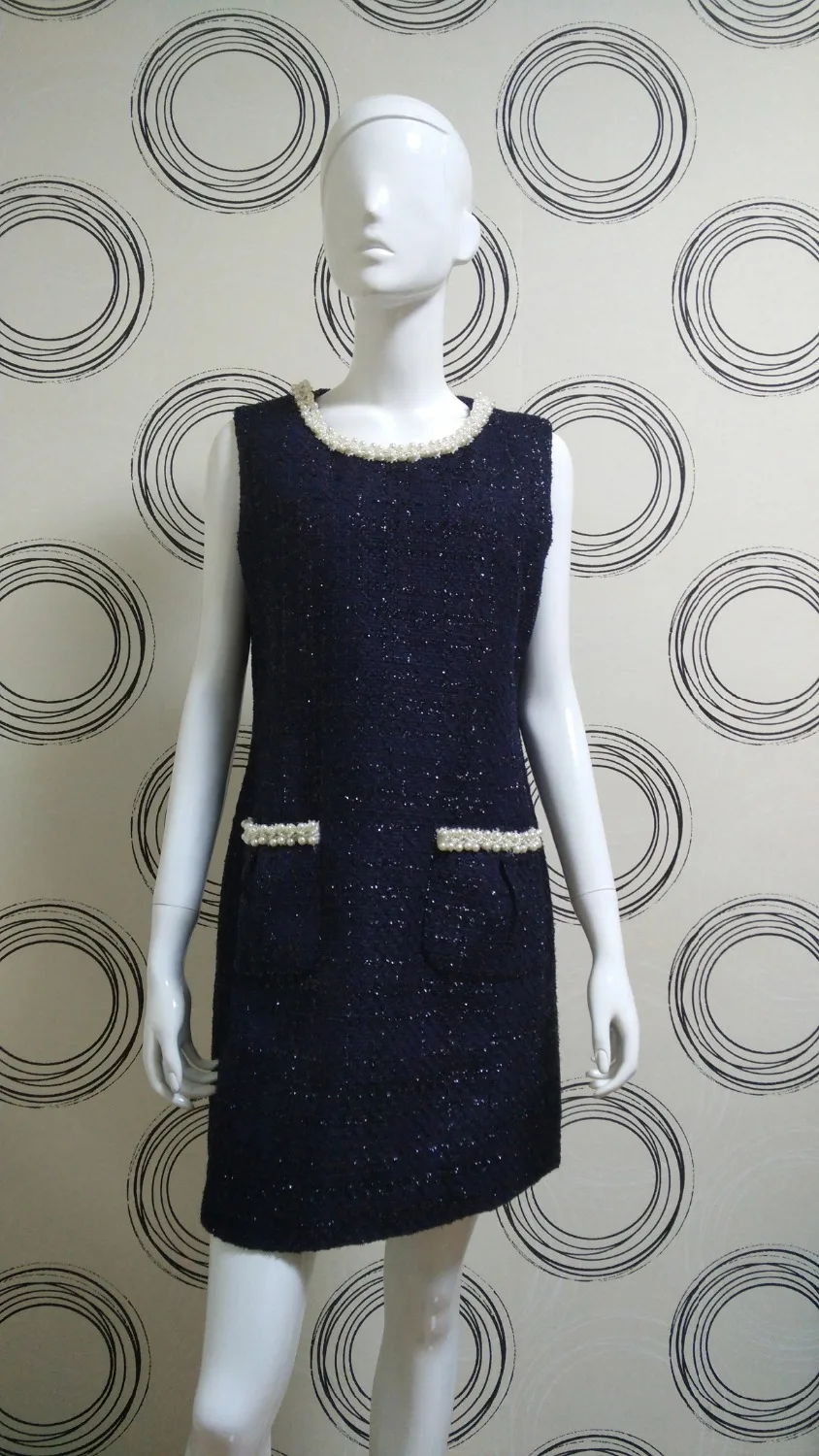 COCOSTLY Брендовое зимнее платье из твида Женские полушерстяные без рукавов