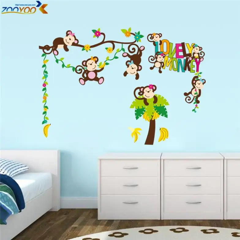 

lovey monkey tree wall sticker ZooYoo 1217 baby room decorations cartoon decals kids wall stickers home decor diy mural art 5.0