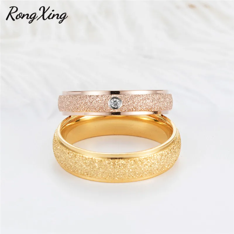 RongXing титановые стальные розовые золотые матовые кольца для женщин и мужчин