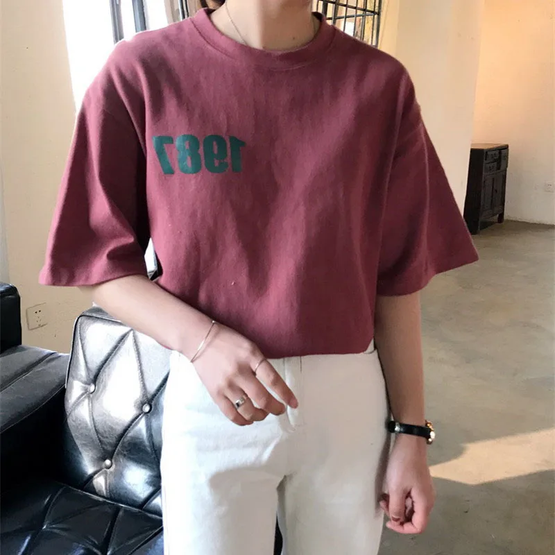 Shellsuning хлопковая Футболка для женщин Лето 2019 г. О образным вырезом Свободные