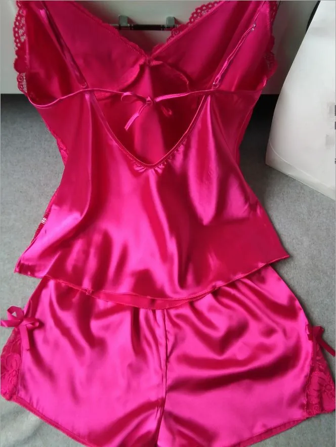 New Sexy women real silk pyjamas sets Sell well summer style luxury sleepwear hollow out deep v lace lingerie nightwear | Женская одежда