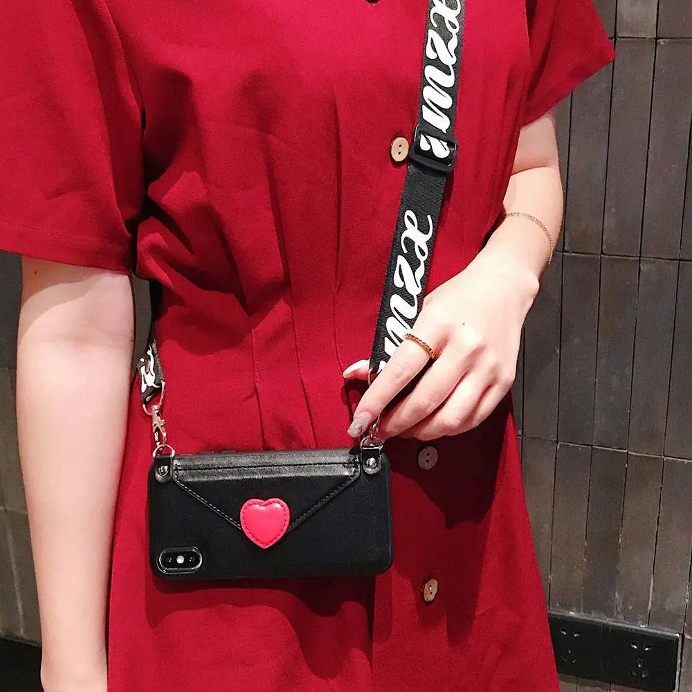 KISSCASE девчачий кожаный ремешок чехол для iPhone 7 8 Plus X XR XS MAX Lover Heart Holder Чехлы 6 6S Сумки