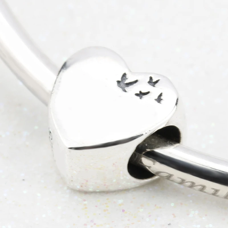

925 Sterling Silver Heart Charm Flying Birds Fit Bracelet Necklace DIY Accessories for Women Girls fine Jewelry Gift