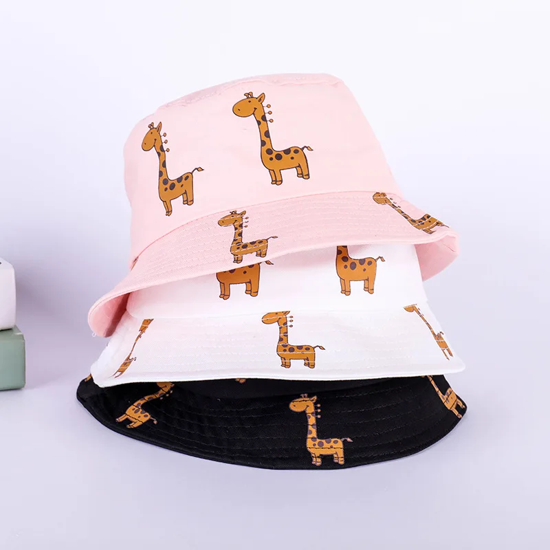 Cotton Jirafa Print Sun Flat Bucket Hats Unisex Outdoor Beach Caps Korean Cartoon Lovely Giraffe For Photo YY162 | Аксессуары для