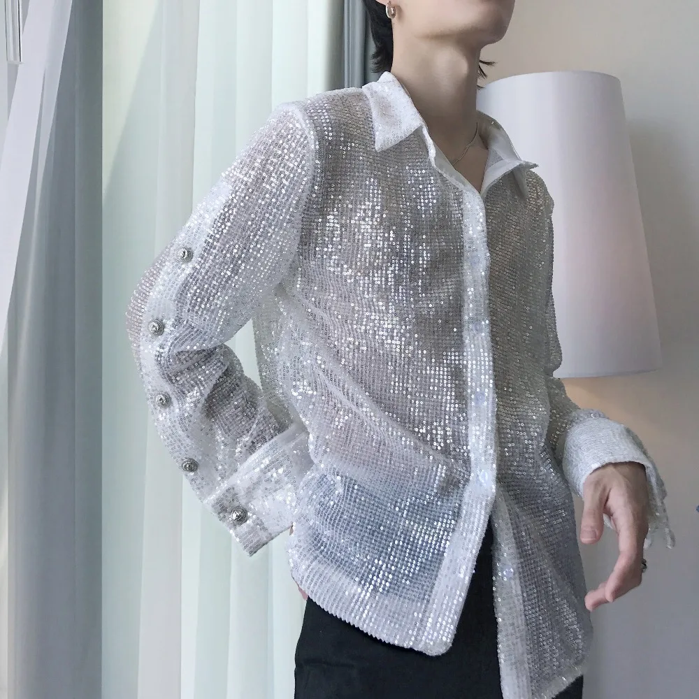 2018 New men's clothing Hair Stylist GD Fashion Show personality Sequins Shirt plus size Stage Singer costumes | Мужская одежда
