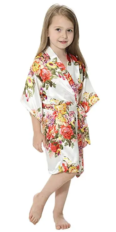 Новинка, детское атласное шелковое кимоно для девочек, банный халат с цветочным рисунком, ночная рубашка, ночное белье подружки невесты для спа, вечерние, на свадьбу, день рождения