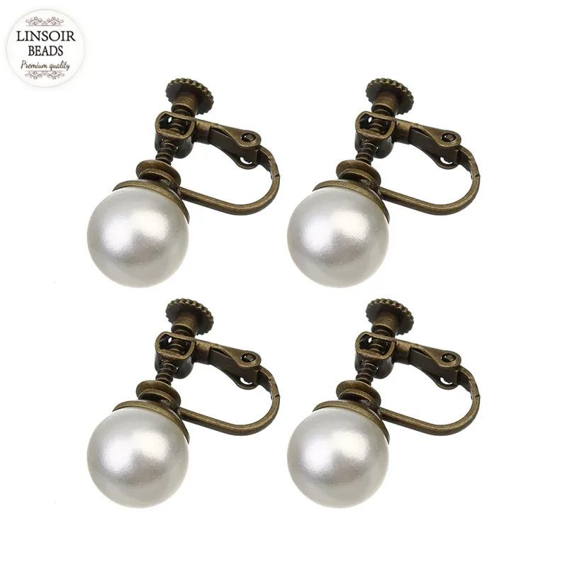 Клипса для ушей с имитацией жемчуга медная золотистая/серебристая 10 мм |