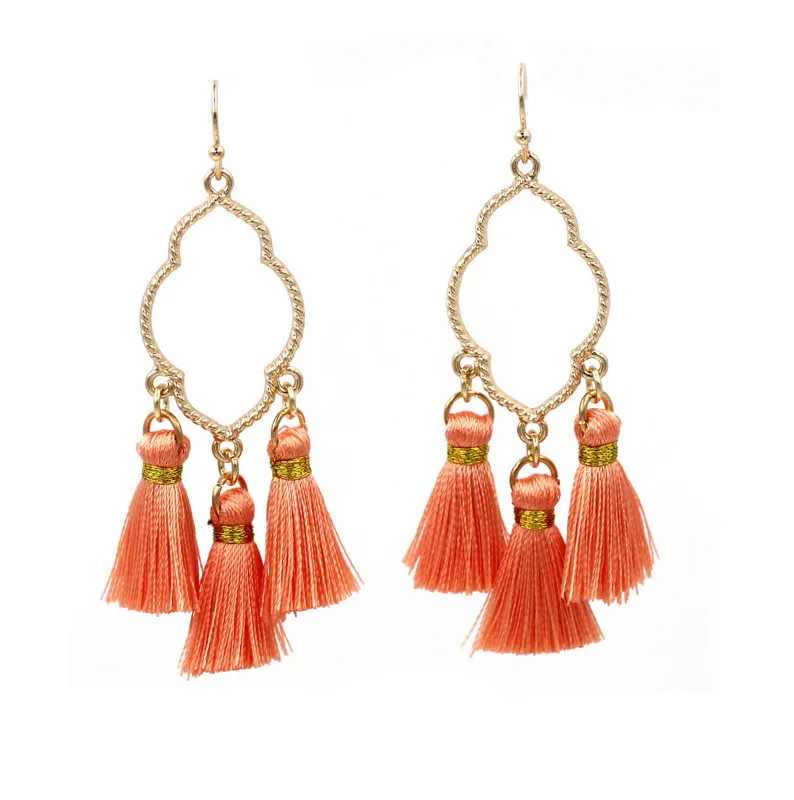 Symmetric Hollowout Oval Shape Women Classic 3 Tassel Water Drop Earrings More colors available | Украшения и аксессуары