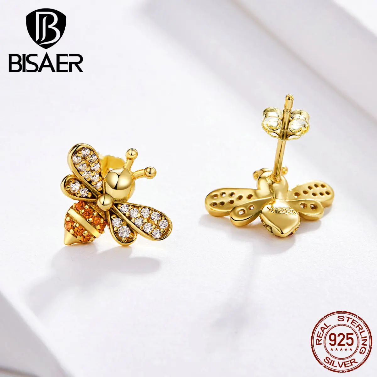 Серьги Серебряные в виде пчелы BISAER ECE344|Серьги-гвоздики| |