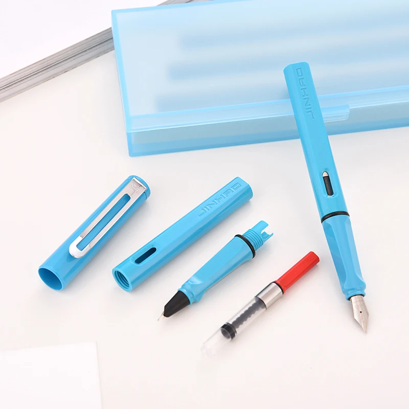 Перьевая ручка Jinhao набор чернильных ручек pluma fuente estilografo 0,5 мм и 0,38 мм и гелевая ручка Подарочная коробка черная заправляемая ручка для студентов костюм подарочные канцелярские принадлежности