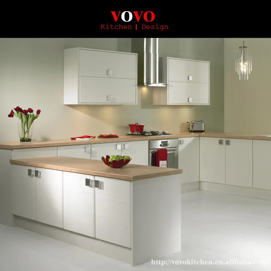 U образная белая кухонная мебель с верстаком из твердой древесины|white kitchen