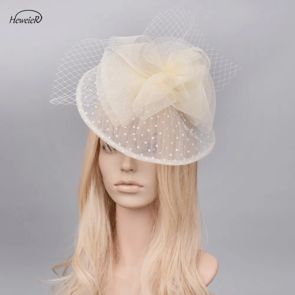 

Handmade Lady Women Bridal Mesh Lace Fascinator Derby Hat Wedding Races Ascot Cocktail Party Hair Jewelry Clip Headdress Hairpin