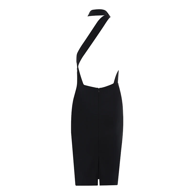 

INDRESSME 2019 New Sexy Halter Asymmetric Neckline Sleeveless Backless Cut Out Back Split Women Fashion Bodycon Party Midi Dress