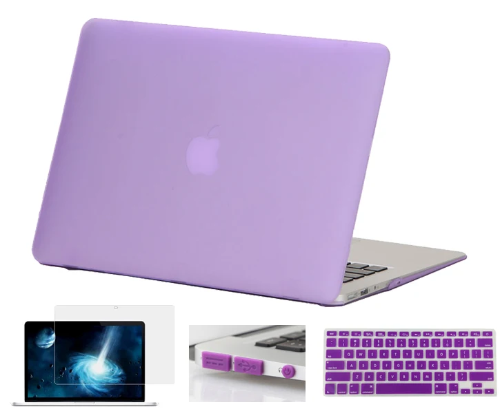 4в1 жесткий матовый чехол для Macbook Air 11 Air 13 Pro 13 15 Touchbar новинка retina 12 13 15 клавиатура кожа+ защита экрана - Цвет: Purple