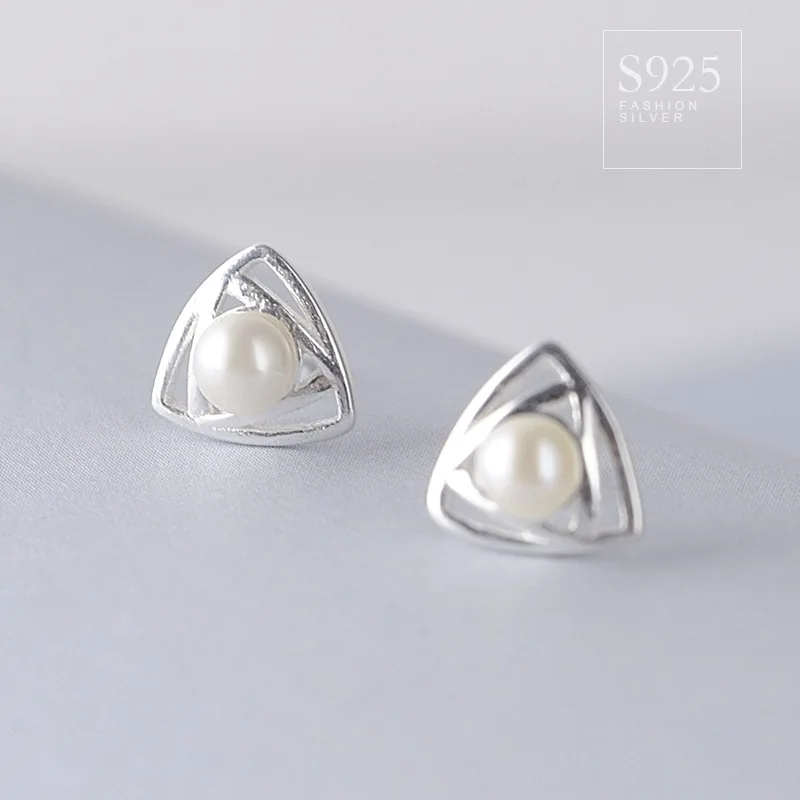 Треугольные геометрические натуральные жемчужные корейские 925 Пробы Кольца для