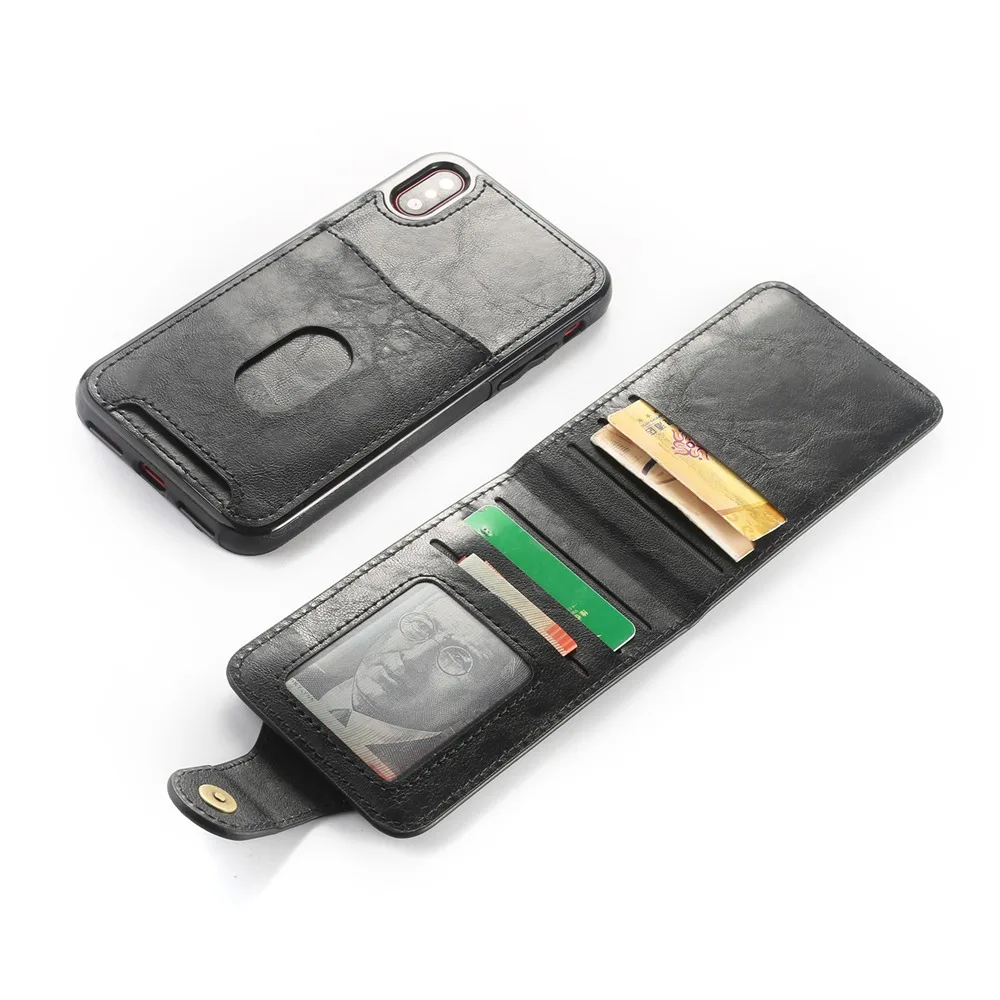 Black KISSCASE винтажный кошелек чехол для iPhone 6 6 S 7 8 Plus Флип PU Слот для карт кожаные чехлы для iPhone X XS магнитный держатель чехол - Цвет: Black