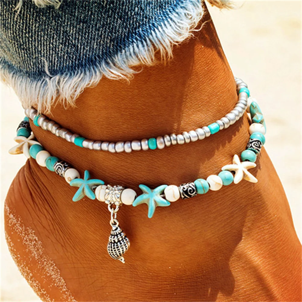 

Vintage Conch Shell Beads Anklets For Women New Multi Layer Anklet Leg Bracelet Handmade Bohemian Jewelry Sandals Gift