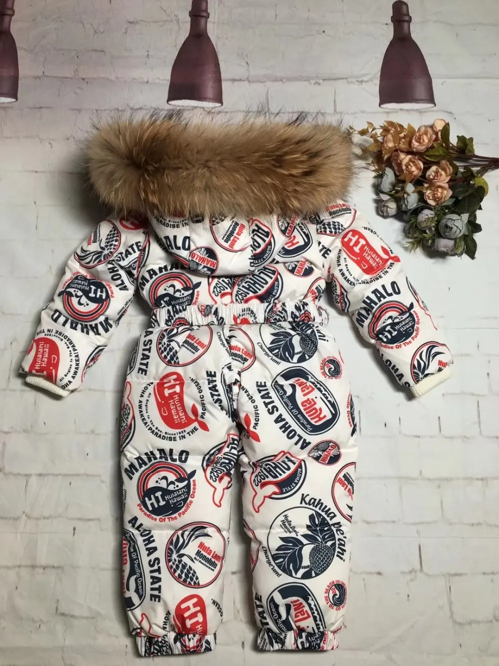 Real fur Winter Jacket child jackets children jumpsuit snow suit girl flower down romper ski suits outerwear