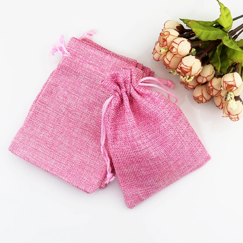 

10pcs/lot Pink Jute Bag 7*9cm Small Drawstring Pouch Gift Bag Wedding Storage Charms Jewelry Packaging Bags Cute Linen Bags