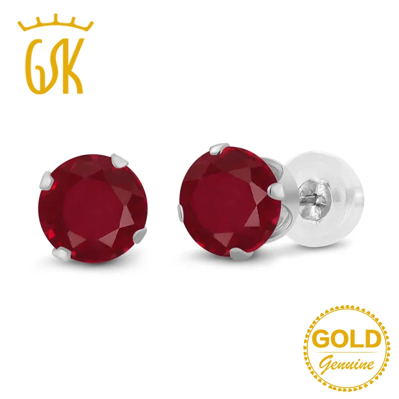 GemStoneKing рубиновые серьги 1 12 Ct круглые натуральные красные гвоздики с рубинами 14 K
