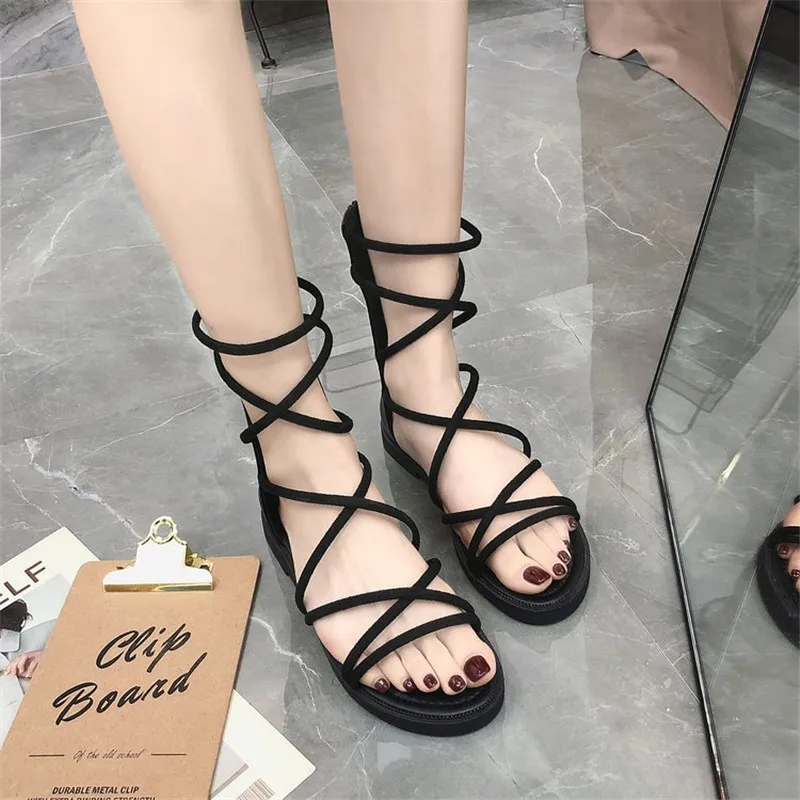 2019 г. Новые летние сандалии женская обувь на молнии без застежки плоской подошве