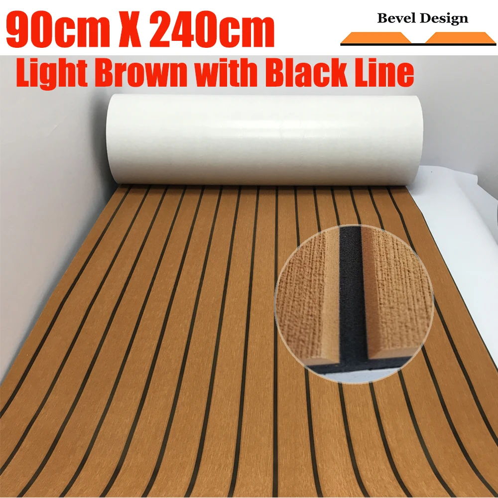 

Upgraded Teak Decking Sheet Yacht Boat Flooring Non-slip Carpet Mat 90cm240cm/35.4"94.5" Light Brown In Black Marine Accessories