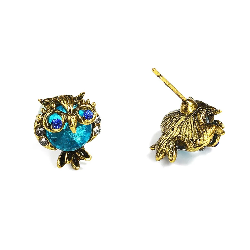 Женские серьги гвоздики с фианитами в форме совы|crystal owl earrings|small stud earringsstud earrings |