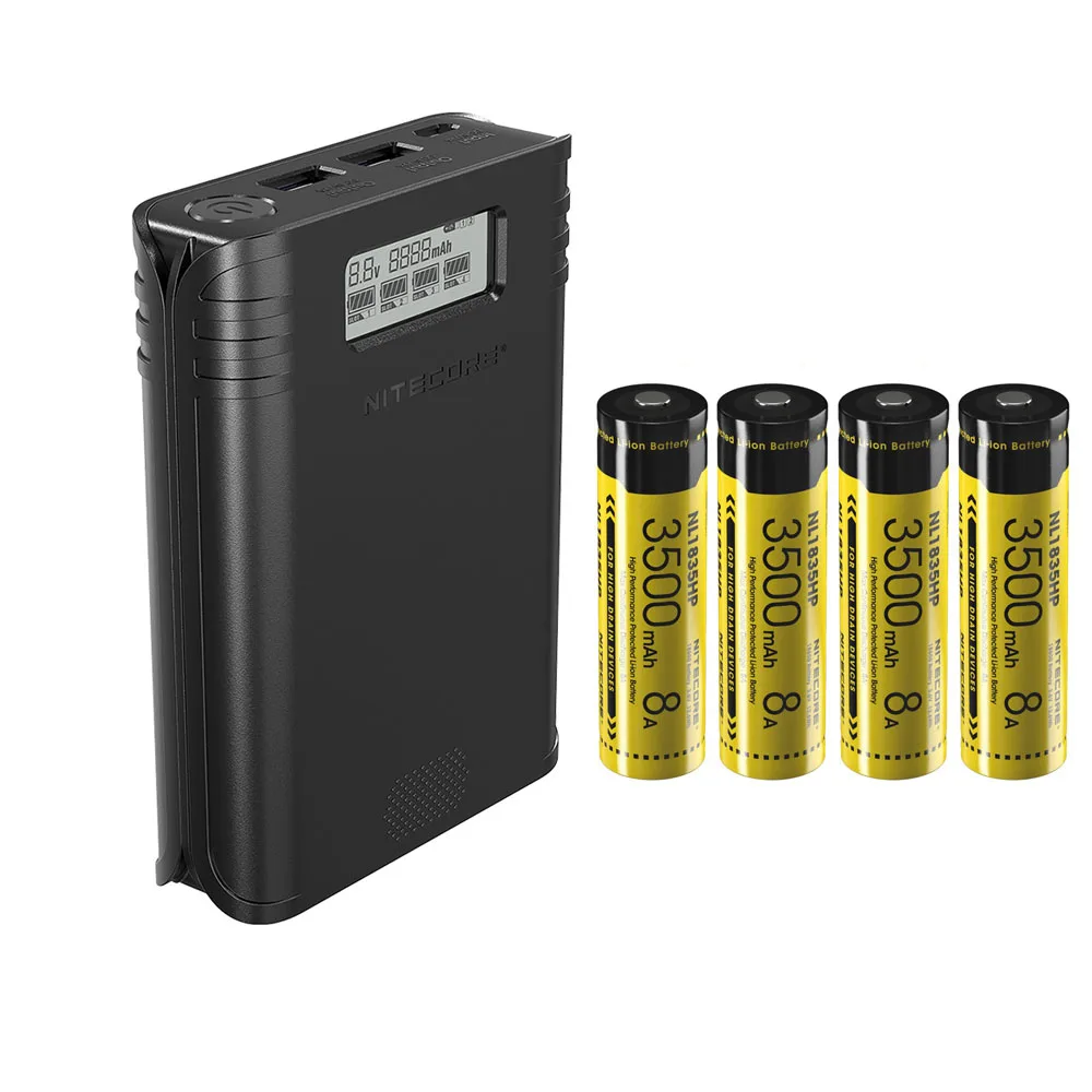 NEW NITECORE F4 Battery chager Four-Slots Flexible Power Bank USB charging LCD screen Charger with 4pcs 18650 3500mAh batteries