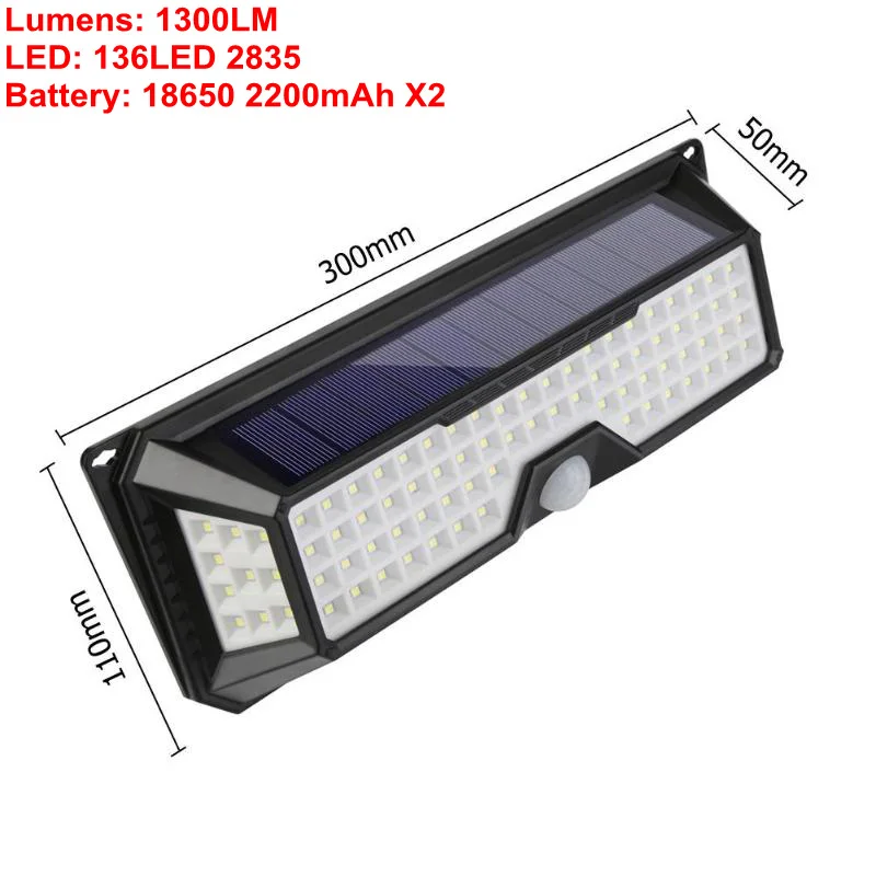 1pc 136LED 2/1 шт. 136 светодиодный Сенсор Солнечный садовый светильник Водонепроницаемый движения PIR открытый светодиодный солнечный светильник 3 режима безопасности бассейн дверь солнечный светильник Инж - Испускаемый цвет: 1pc 136LED