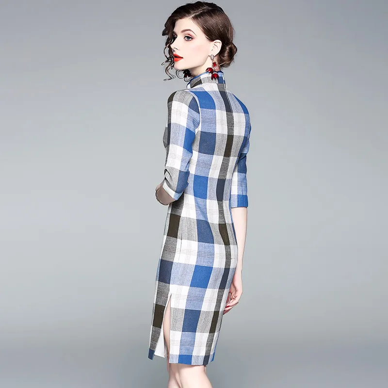 Knee Length Qipao Chinese Dress Traditional Clothing Vintage Fashion Sweet Girl Plaid Cheongsams Women Dresses Vestidos | Тематическая