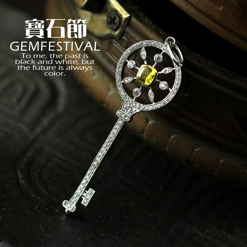 Gem Festival birthday gift sterling silver plated CZ jewelry inlaid female key pendant 1408V &quot | Украшения и аксессуары