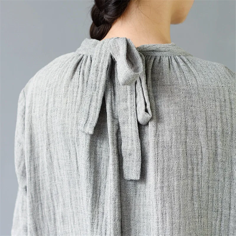 Новинка 2020 женское весенне-осеннее платье scuwлен винтажное однотонное из хлопка с