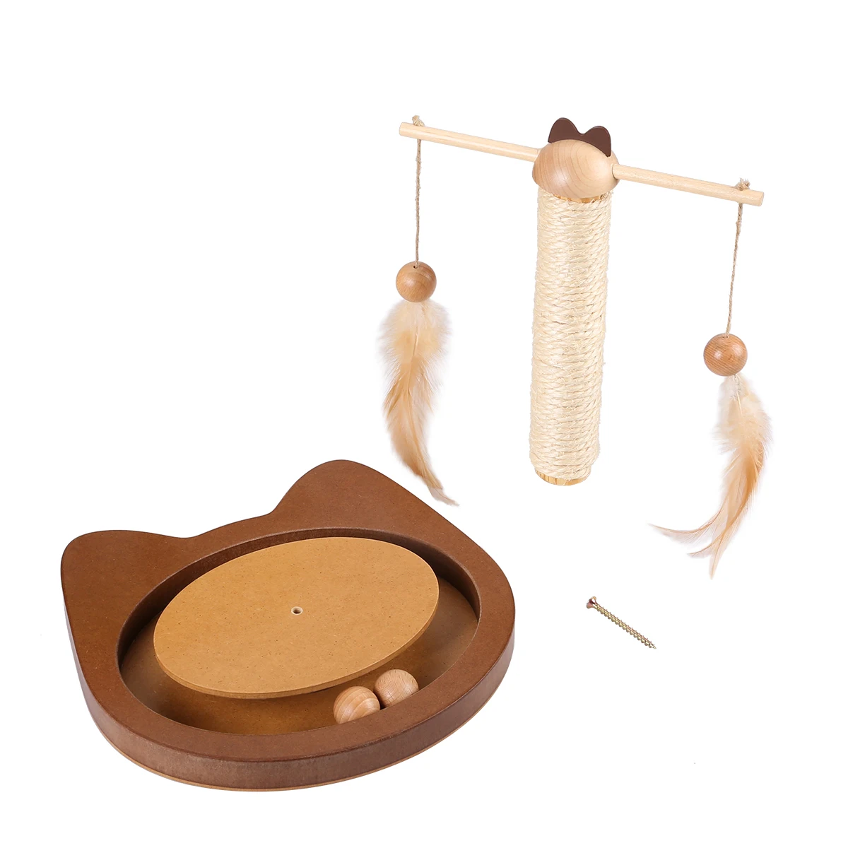 Multifunctional Teasing Toy For Cats Durable 360° Rotating Rod Cat Toys With Feather Wooden Balls Scratching Sisal Post