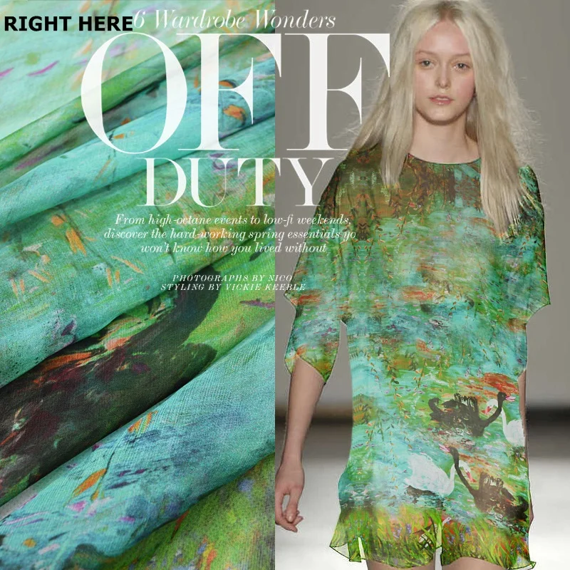 Красивая гусиное играть в пруд пейзажи 100% чистый шелк шифон Материал 135 см * 118