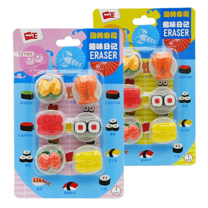 6 Pcs/set Kawaii Rubber Sushi Eraser Set For Kids Novelty Cake Stationery | Канцтовары для офиса и дома