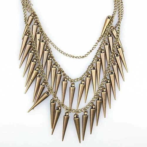 New! Women Multilayer Sharp Spike Rivet Tassels Chain Bib Necklace Punk Neck Jewelry | Украшения и аксессуары