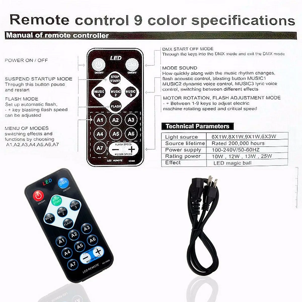 AC90-240V 30 Вт DMX512 RGBW светодиодный светильник Авто/Звуковое управление/DX512 9 цветов DJ диско лампа+ пульт дистанционного управления US Plug