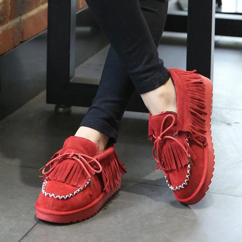 2016 Зимние Горячей Продажи Женщин Нубука Квартиры Кисточкой Сапоги случайные