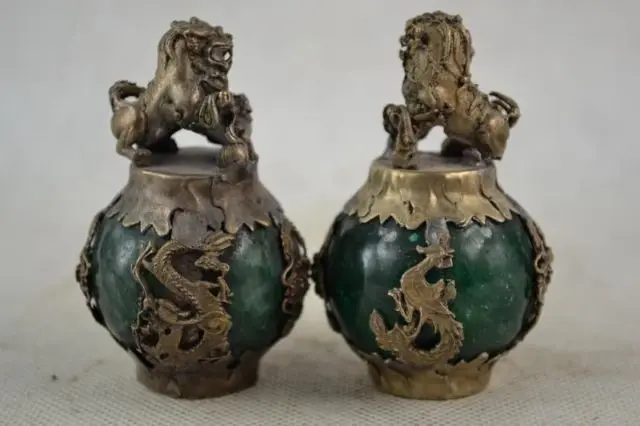 Китайская статуя фэн-шуй-фу собаки кирины серебра Феникса нефрита | Дом и сад