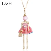 cute fluffy dress doll long necklaces handmade black pink baby girls pendant maxi necklaces for women jewelry collier femme