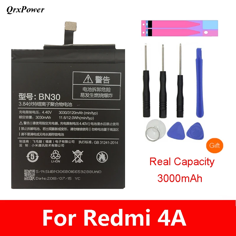 Оригинальный аккумулятор BN30 для мобильного телефона Xiaomi Redmi 4A реальная емкость