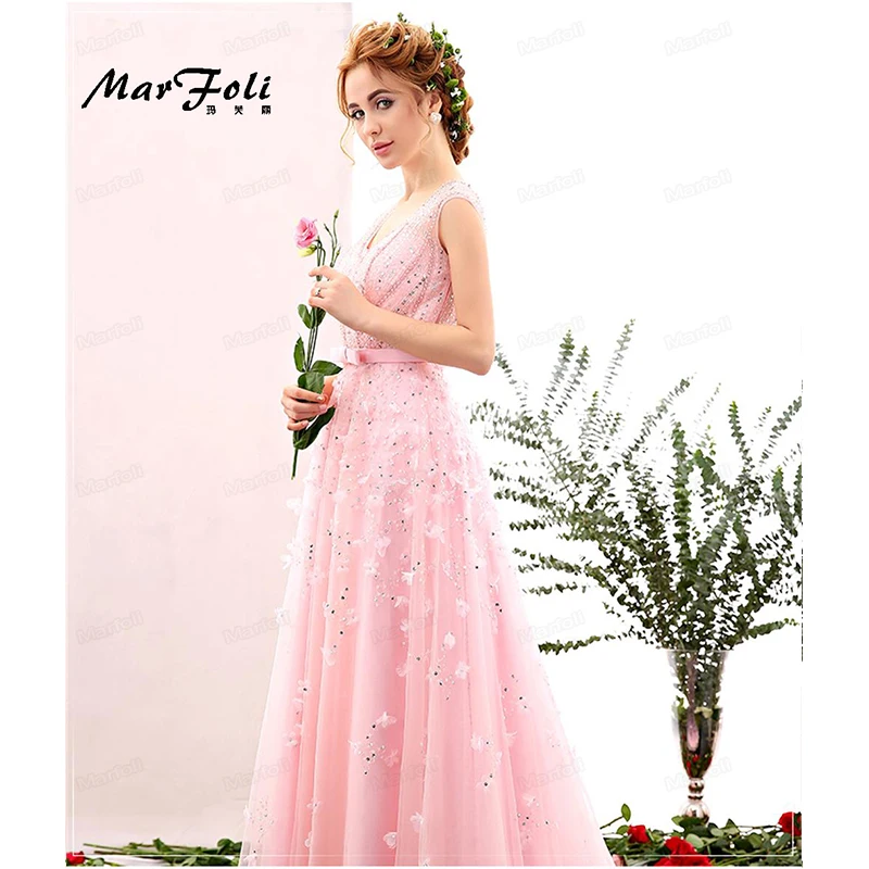 Вечернее платье LF0087 розовое с бусинами длина до пола|party pink dresses|evening dressdress evening