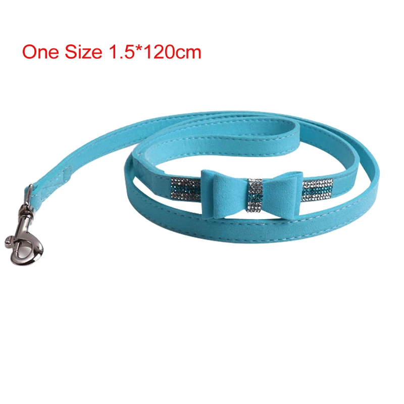 Blue Leash Pawstrip, стразы, ошейник для собак, бант, блестящий ошейник для кошек, мягкий замшевый ошейник для щенков, 120 см, длинный поводок для собак, ошейник для домашних животных, для собак, XS-L - Цвет: Blue Leash
