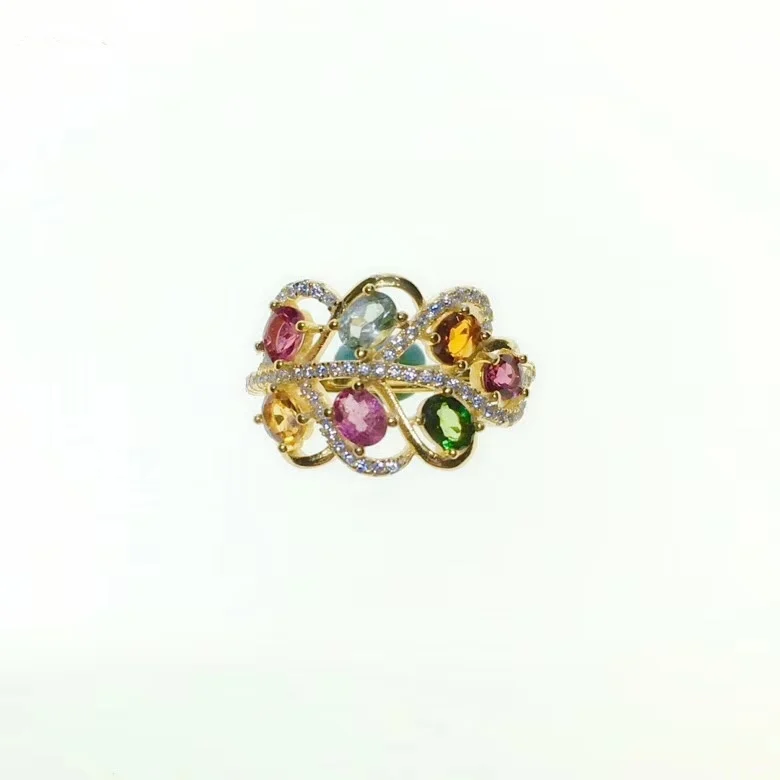 Женские кольца с натуральным турмалиновым листом PROCOGEM праздничные подарки