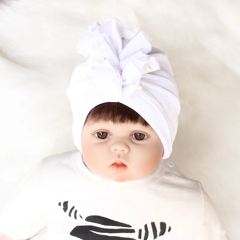 New Velvet Pearl Baby Hat for Girls Autumn Winter Cap Photography Props Elastic Infant Beanie Turban Accessories | Детская одежда и