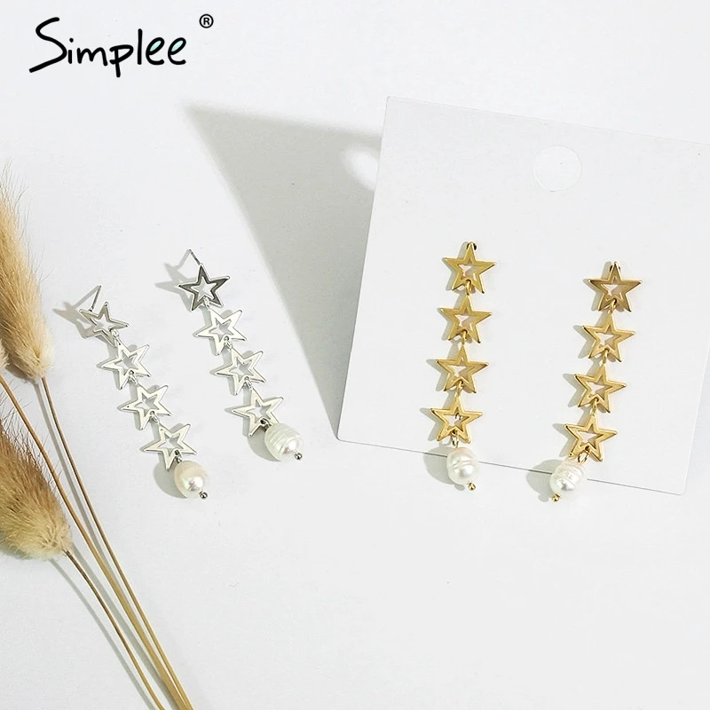 Simplee Винтаж Звезда медь женские Подвесные серьги Элегантные вечерние жемчужные