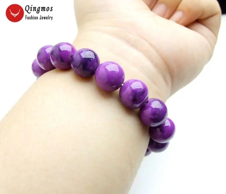 Модный женский браслет Qingmos Sugilite с 12 мм круглыми искусственными камнями Изящные