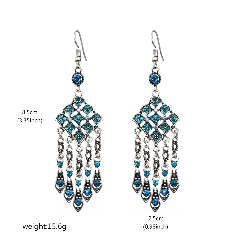 Женские богемные серьги с кисточками и кристаллами длинные бахромой в маленькой